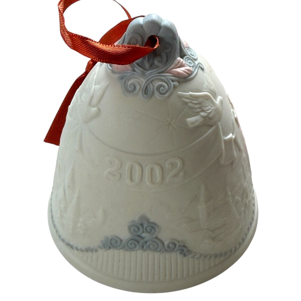VTG Lladro 2002 Christmas Bell Ornament Porcelain Campana Spain Matte White Blue